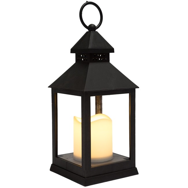 Декоративный фонарь со свечкой, черный корпус, размер 10,5х10,5х24 см, цвет ТЕПЛЫЙ БЕЛЫЙ Декоративный фонарь со свечкой, черный корпус, размер 10,5х10,5х24 см, цвет ТЕПЛЫЙ БЕЛЫЙ
