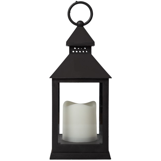 Декоративный фонарь со свечкой, черный корпус, размер 10,5х10,5х24 см, цвет ТЕПЛЫЙ БЕЛЫЙ Декоративный фонарь со свечкой, черный корпус, размер 10,5х10,5х24 см, цвет ТЕПЛЫЙ БЕЛЫЙ
