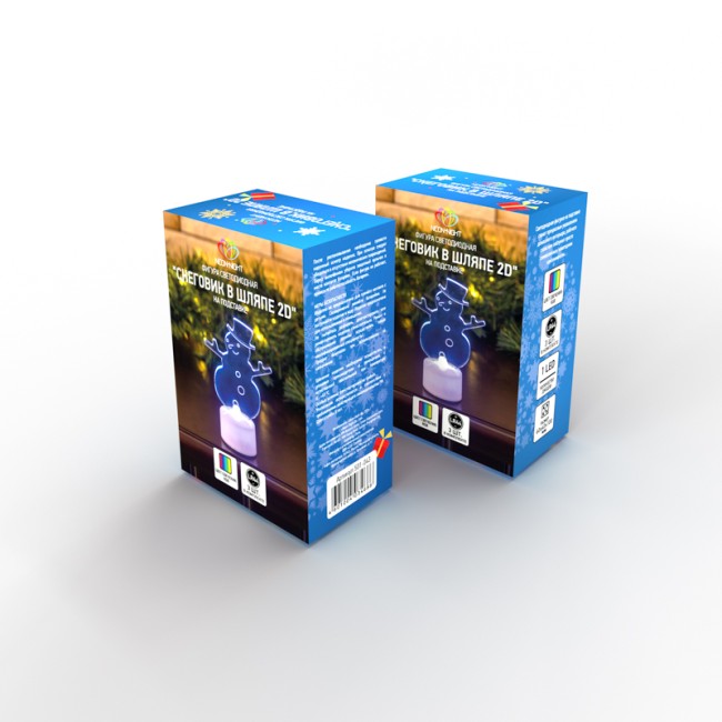 Фигура светодиодная на подставке Снеговик в шляпе 2D, RGB Фигура светодиодная на подставке Снеговик в шляпе 2D, RGB