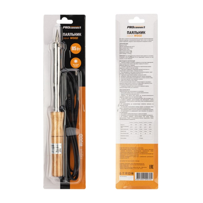 Паяльник с деревянной ручкой, серия WOOD, 80Вт, 230В, блистер PROconnect Паяльник с деревянной ручкой, серия WOOD, 80Вт, 230В, блистер PROconnect