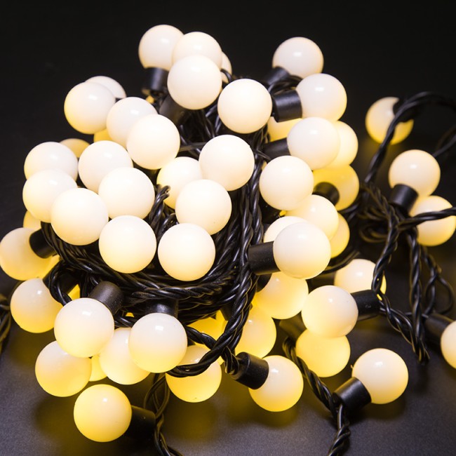 Гирлянда Мультишарики Ø23 мм, 10 м, 80 LED ТЕПЛЫЙ БЕЛЫЙ, черный ПВХ, IP65, постоянное свечение, 230В соединяется NEON-NIGHT (нужен шнур питания 303-500)
