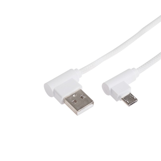USB кабель microUSB, шнур «soft touch» 1 м, белый (угловые разьемы)
