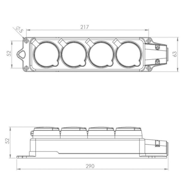 Розетка штепсельная четырехместная влагозащищенная, с/з, 16 А, IP54 каучук REXANT