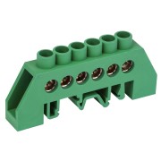 Шина PE «земля» в комбинированном зеленом изоляторе на DIN-рейку 6x9 мм 6 групп REXANT Шина PE «земля» в комбинированном зеленом изоляторе на DIN-рейку 6x9 мм 6 групп REXANT