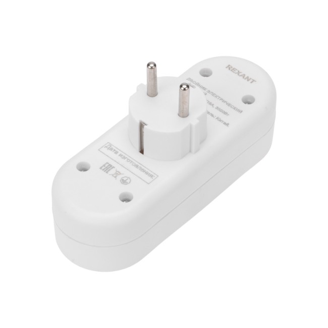 Двойник электрический линейный 16 А с заземлением + 2 USB-порта, 2,4 А, белый REXANT