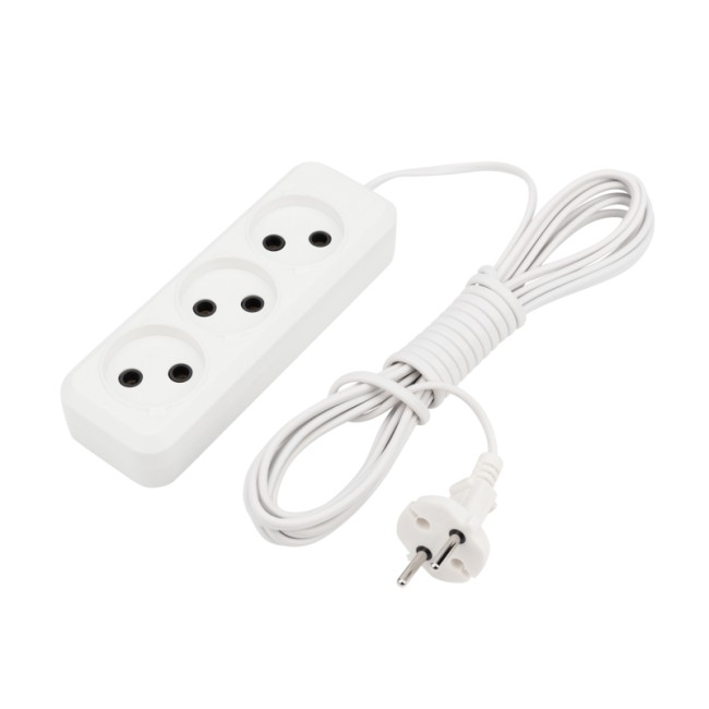 Удлинитель 3 гнезда, 5м, 2х0,75мм², б/з, белый REXANT Удлинитель 3 гнезда, 5м, 2х0,75мм², б/з, белый REXANT