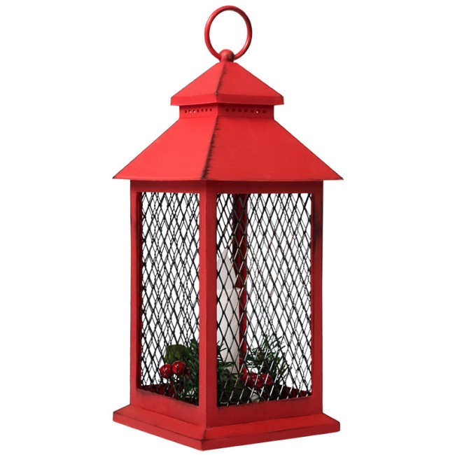 Декоративный фонарь со свечкой, красный корпус, размер 13,5х13,5х30,5 см, цвет ТЕПЛЫЙ БЕЛЫЙ Декоративный фонарь со свечкой, красный корпус, размер 13,5х13,5х30,5 см, цвет ТЕПЛЫЙ БЕЛЫЙ