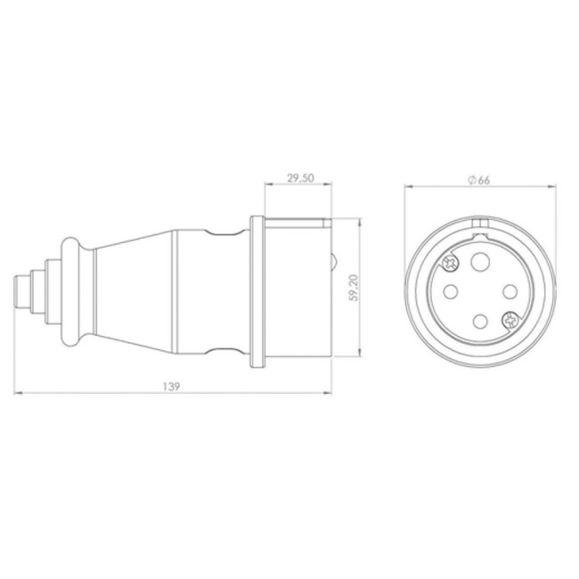 Вилка переносная влагозащищенная 3Р+РЕ, 32 А, IP44 каучук, черная REXANT