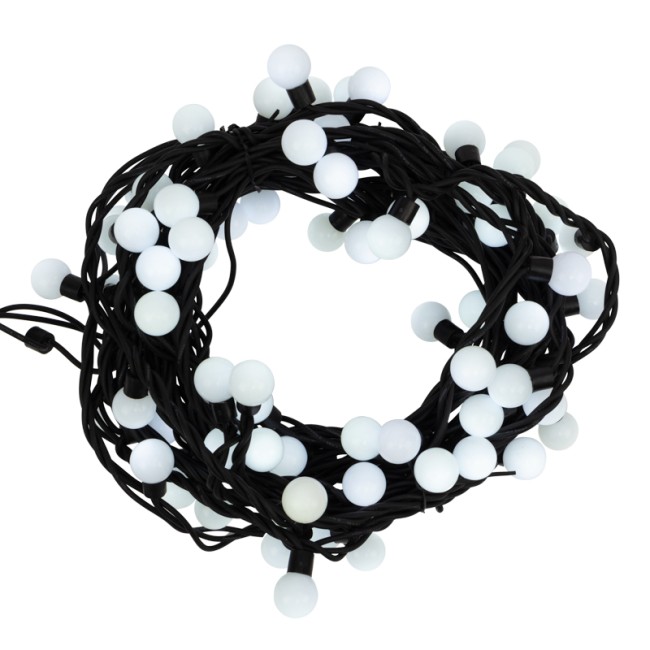 Гирлянда Мультишарики Ø23 мм, 10 м, 80 LED БЕЛЫЙ, черный Каучук, IP65, постоянное свечение, 230В соединяется NEON-NIGHT (нужен шнур питания 315-000)