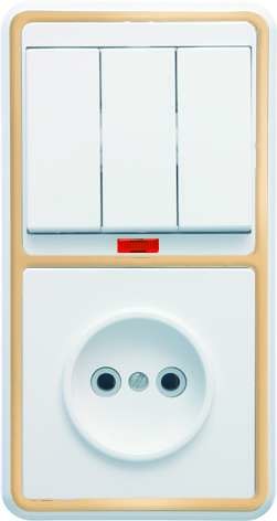 Блок БКВР-212 Бэлла (3-кл. выкл. с инд. + розетка) зол. Кунцево 5842 Блок БКВР-212 Бэлла (3-кл. выкл. с инд. + розетка) зол. Кунцево 5842