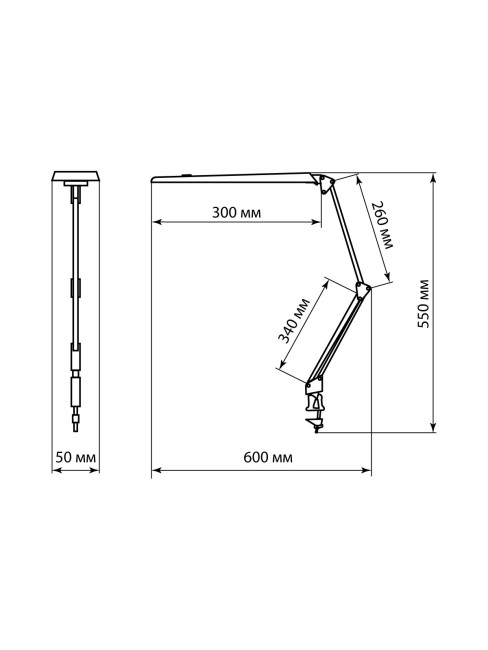 Светильник светодиодный струбцина СН-30, 2 колена, диммер, 220 В, 9 Вт, 5000 К, черный, TDM