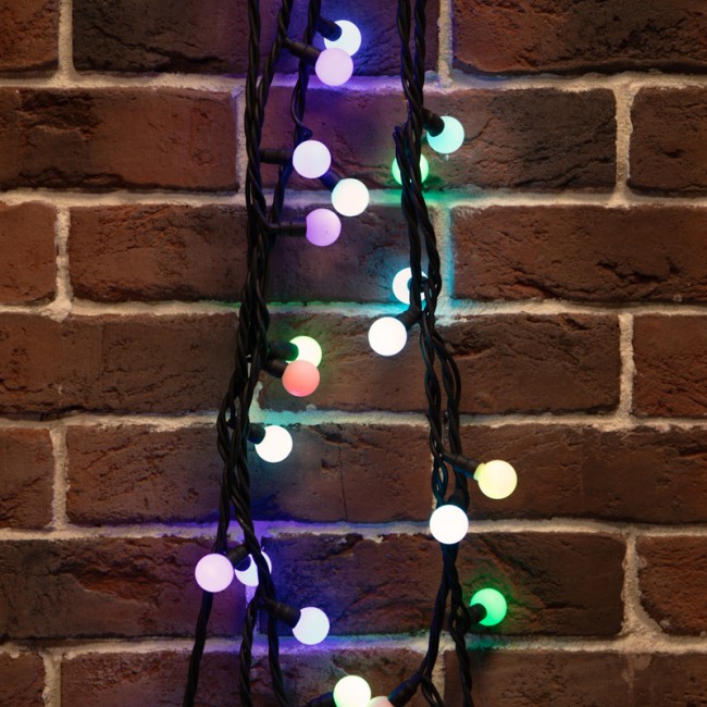 Гирлянда Мультишарики Ø23 мм, 10 м, 80 LED RGB, черный Каучук, IP65, быстрая смена цвета, 230В соединяется NEON-NIGHT (нужен шнур питания 315-000)