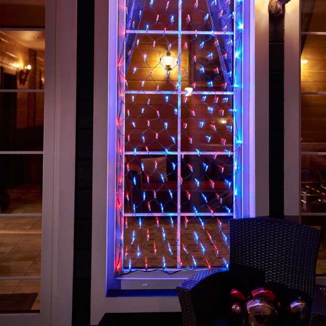 Гирлянда Сеть 2х0,7м, черный ПВХ, 176 LED Красные/Синие (контроллер в комплекте)