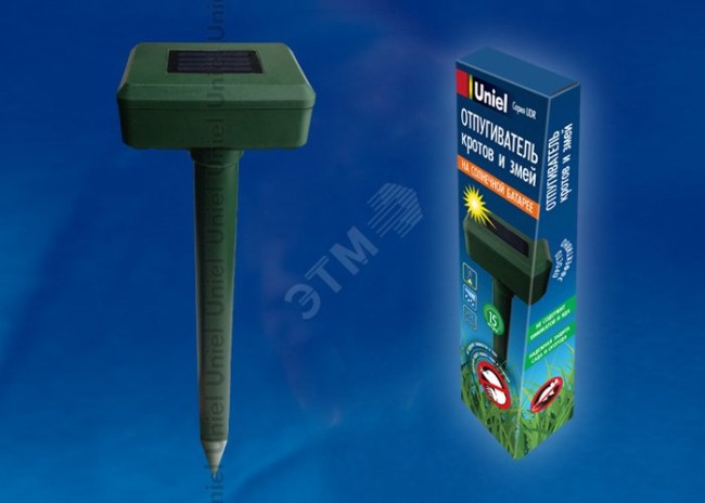 UDR-S50 SOL GREEN Устройство для отпугивания кротов и змей, на солнечной батарее. Изменяющаяся частота вибрации. Аккумулятор в/к. IP44. Зеленый. TM Uniel