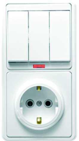 Блок БКВР-054 Бэлла (3-кл. выкл. с подсветкой + розетка с заземл.) бел. Кунцево 5845 Блок БКВР-054 Бэлла (3-кл. выкл. с подсветкой + розетка с заземл.) бел. Кунцево 5845