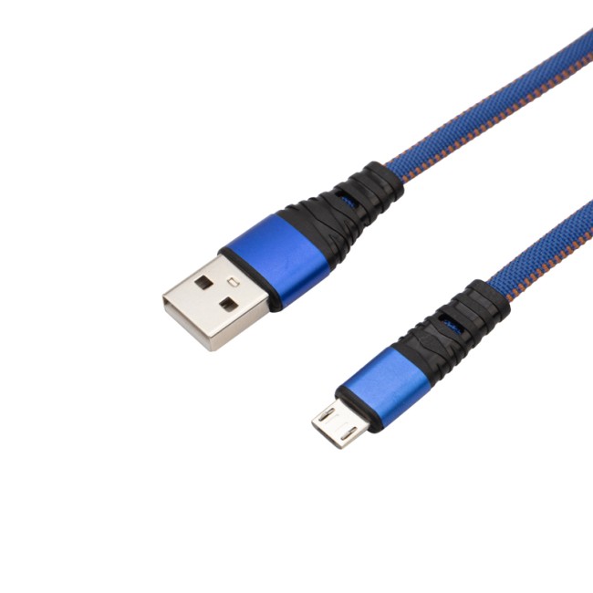 Кабель REXANT USB-microUSB 1 м, плоский провод, синяя джинсовая оплетка 