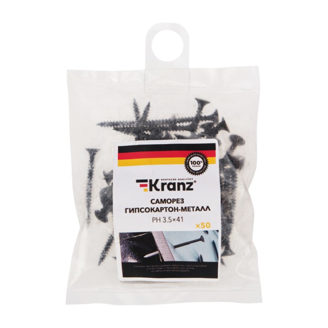 Саморез гипсокартон-металл KRANZ 3.5х41, пакет (50 шт./уп.)