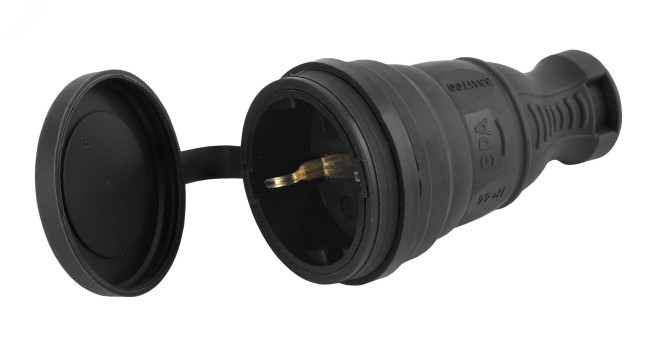 Разъём каучуковый c/з прямой 16A IP44 черный R8-B-IP44 ЭРА