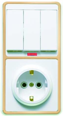 Блок БКВР-054 Бэлла (3-кл. выкл. с подсветкой + розетка с заземл.) зол. Кунцево 5846 Блок БКВР-054 Бэлла (3-кл. выкл. с подсветкой + розетка с заземл.) зол. Кунцево 5846