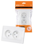 Розетка двойная 2П с защ. шт. 10А 250В белая "Ильмень" TDM Розетка двойная 2П с защ. шт. 10А 250В белая "Ильмень" TDM