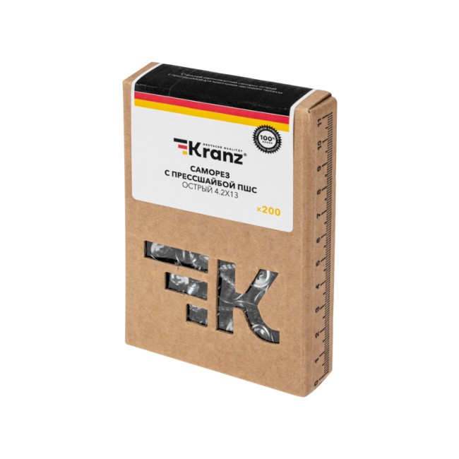 Саморез с прессшайбой ПШС острый 4.2х13, короб (200 шт/уп) KRANZ