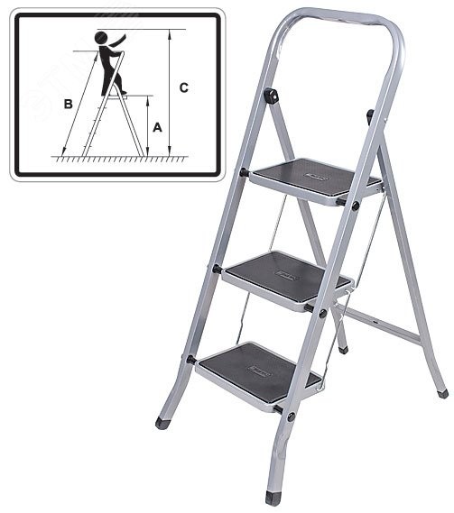 Лестница-стремянка стальная, 2 широкие ступени, Н=83 см, вес 3.45 кг