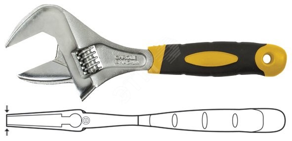 Ключ разводной ''Гранд'', CrV, узкие губки, шкала, увеличенный захват, прорезиненная ручка 250 мм (52 мм)