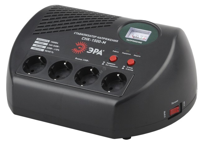 Стабилизатор напряжения компактный ЭРА СНК-1500-М  метрический дисплей 160-260В/220В, 1500ВА