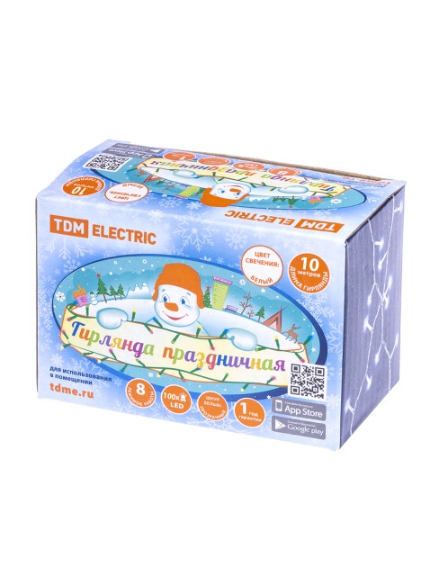 Гирлянда светодиодная СГ100Б10, белая, 10м, 8 режимов, 250 В, TDM Гирлянда светодиодная СГ100Б10, белая, 10м, 8 режимов, 250 В, TDM