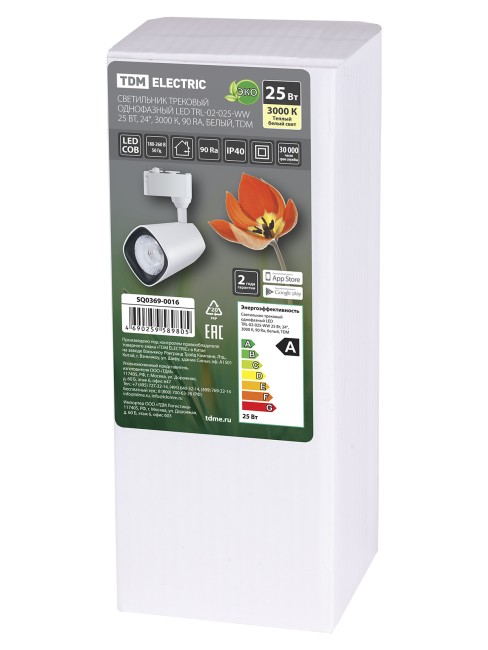 Светильник трековый однофазный LED TRL-02-025-WW 25 Вт, 24°, 3000 К, 90 Ra, белый, TDM Светильник трековый однофазный LED TRL-02-025-WW 25 Вт, 24°, 3000 К, 90 Ra, белый, TDM