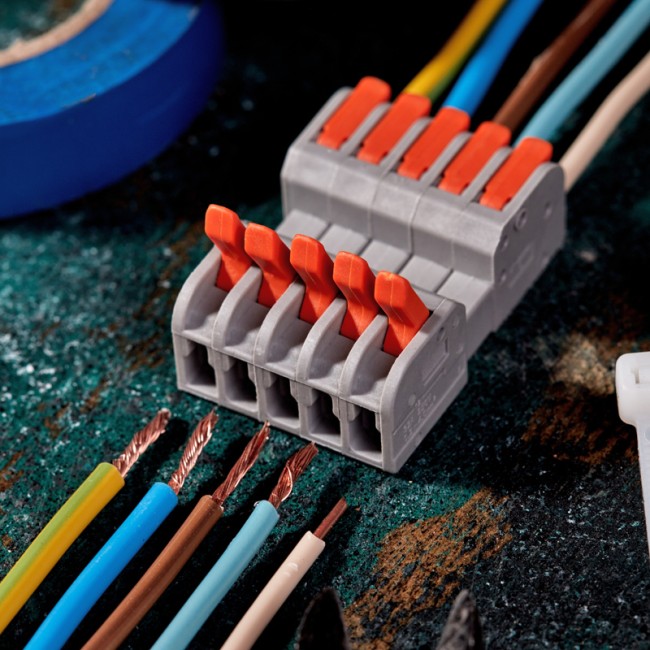 Клемма СМК 222-425R проходная разъемная 5 полюсов серая 0,2-2,5/4мм² (20 шт/уп) REXANT