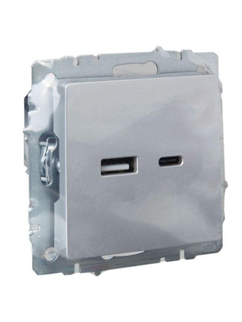 Розетка BRITE USB A+C 18Вт РЮ11-1-БрА механизм алюм. IEK BR-U22-018-K47