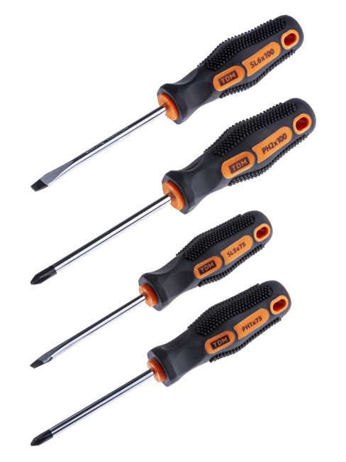 Набор отверток 4 шт.: SL5х75, SL6х100, PH1х75, PH2х100 (блистер), CR-V "Алмаз" TDM Набор отверток 4 шт.: SL5х75, SL6х100, PH1х75, PH2х100 (блистер), CR-V "Алмаз" TDM