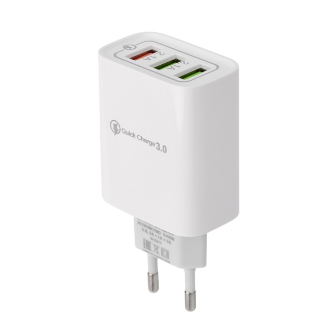 Сетевое зарядное устройство для iPhone/iPad REXANT 3 x USB, 5V, 3 А + 1 А + 1 А, белое