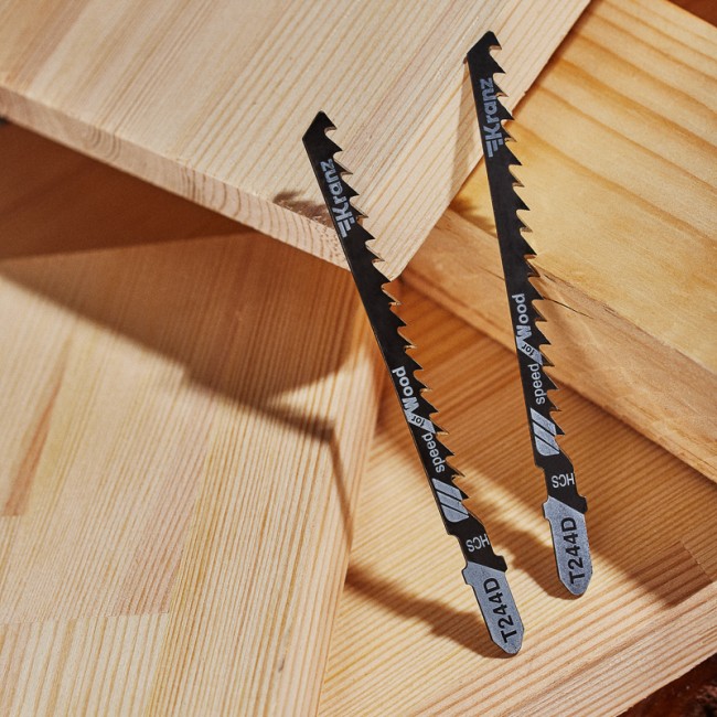 Пилка для электролобзика по дереву T244D 100 мм 6 зубьев на дюйм 8-60 мм фигурный рез (2 шт./уп.) Kranz Пилка для электролобзика по дереву T244D 100 мм 6 зубьев на дюйм 8-60 мм фигурный рез (2 шт./уп.) Kranz