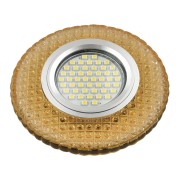 DLS-L135 GU5.3 GLASSY/GOLD Светильник декоративный встраиваемый, серия Luciole. Без лампы, цоколь GU5.3. Доп. светодиодная подсветка 3Вт. Стекло. Зеркальный/светло-желтый. ТМ Fametto