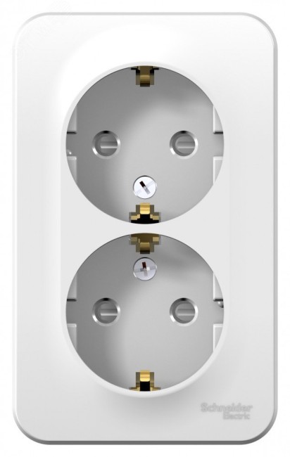 Розетка BLANCA наружная двойная, с заземлением, со шторками, с изолирующей пластиной, 16А, 250В, белый Розетка BLANCA наружная двойная, с заземлением, со шторками, с изолирующей пластиной, 16А, 250В, белый