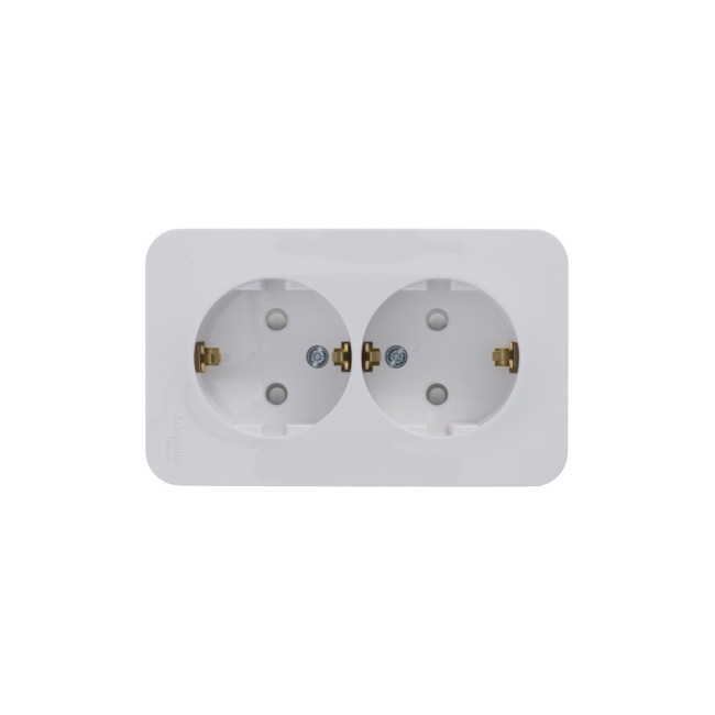 Розетка BLANCA наружная двойная, с заземлением, со шторками, с изолирующей пластиной, 16А, 250В, белый Розетка BLANCA наружная двойная, с заземлением, со шторками, с изолирующей пластиной, 16А, 250В, белый