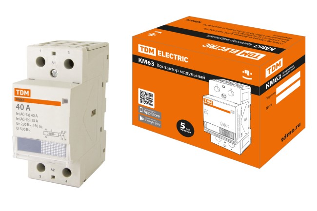 Контактор модульный КМ63/2-40 2НО TDM Контактор модульный КМ63/2-40 2НО TDM