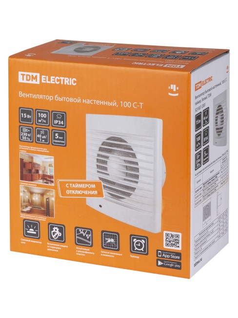 Вентилятор бытовой настенный, 100 С-Т, таймер, белый, TDM Вентилятор бытовой настенный, 100 С-Т, таймер, белый, TDM