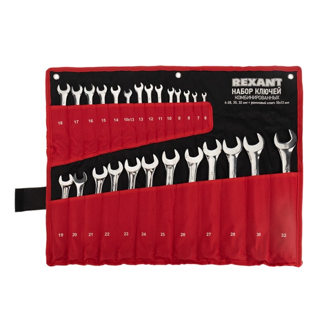 Набор ключей комбинированных 6х32мм, 26 шт, CrV, полированный хром REXANT Набор ключей комбинированных 6х32мм, 26 шт, CrV, полированный хром REXANT