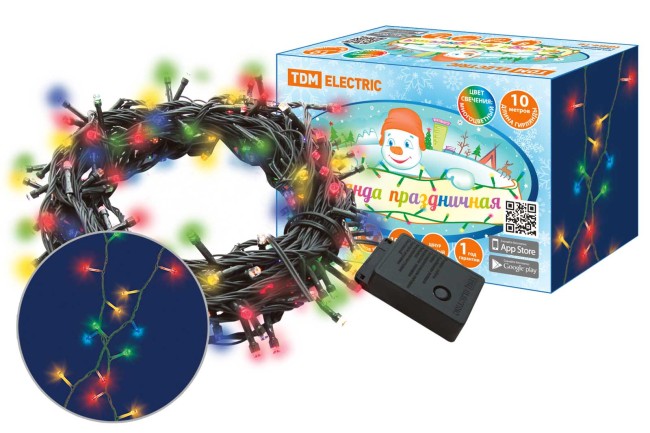 Гирлянда светодиодная СГ100MЗ10, многоцвет., зеленый шнур, 10м, 8 режимов, 250 В, TDM Гирлянда светодиодная СГ100MЗ10, многоцвет., зеленый шнур, 10м, 8 режимов, 250 В, TDM