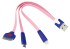 USB 3 в 1 кабель Lightning/30pin/micro USB/PVC/flat/pink/0,15m/REXANT