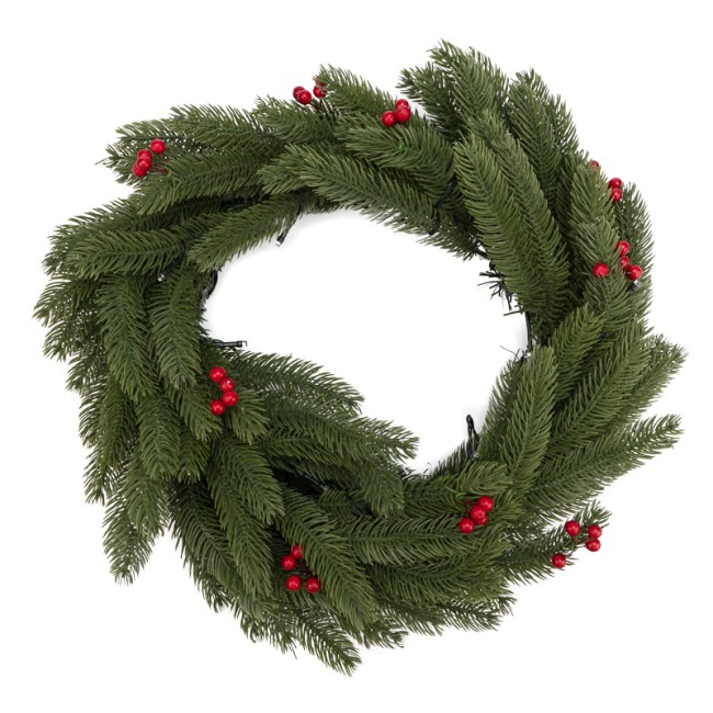 Еловый венок с ягодами и гирляндой NEON-NIGHT Ø 45 см, 20 LED, 2 х АА, литой, теплое белое свечение Еловый венок с ягодами и гирляндой NEON-NIGHT Ø 45 см, 20 LED, 2 х АА, литой, теплое белое свечение