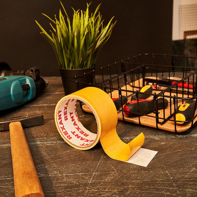 Двухсторонний скотч REXANT, полипропиленовая основа, 48 мм, ролик 5 м  