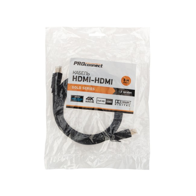 Кабель HDMI - HDMI 1.4, 3м, Gold PROconnect Кабель HDMI - HDMI 1.4, 3м, Gold PROconnect