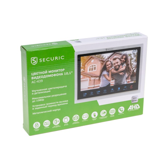 Цветной монитор видеодомофона 10,1" формата AHD(1080P), с сенсорным управлением, детектором движения, функцией фото- и видеозаписи (модель AC-439)