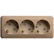 ЭТЮД Розетка тройная открытой установки с заземлением со шторками 16А 250B,сосна ЭТЮД Розетка тройная открытой установки с заземлением со шторками 16А 250B,сосна