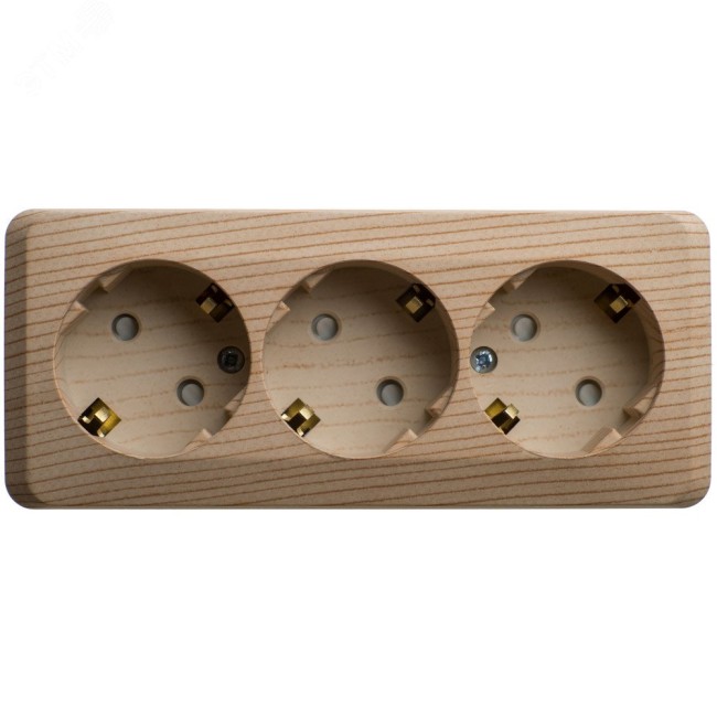 ЭТЮД Розетка тройная открытой установки с заземлением со шторками 16А 250B,сосна ЭТЮД Розетка тройная открытой установки с заземлением со шторками 16А 250B,сосна