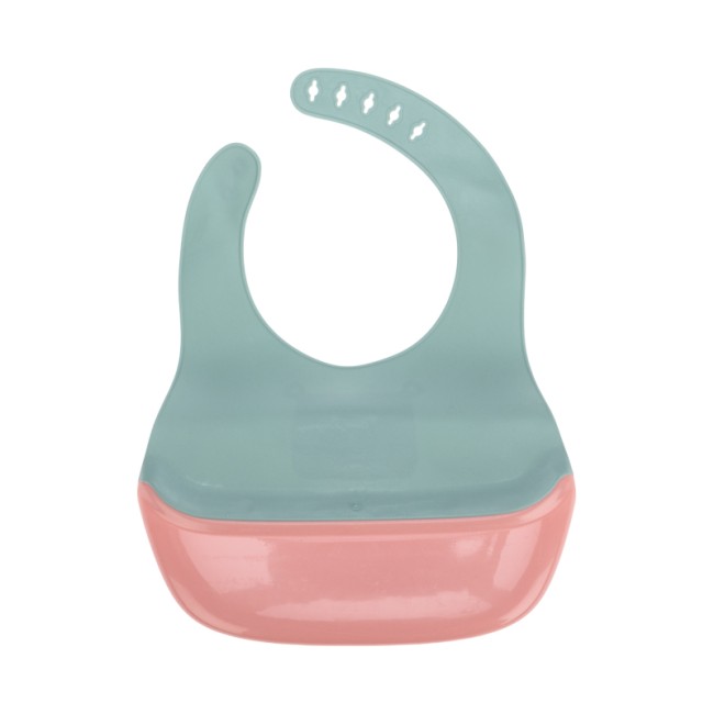 Фартук нагрудный для кормления с жестким карманом, зеленый с розовым HALSA